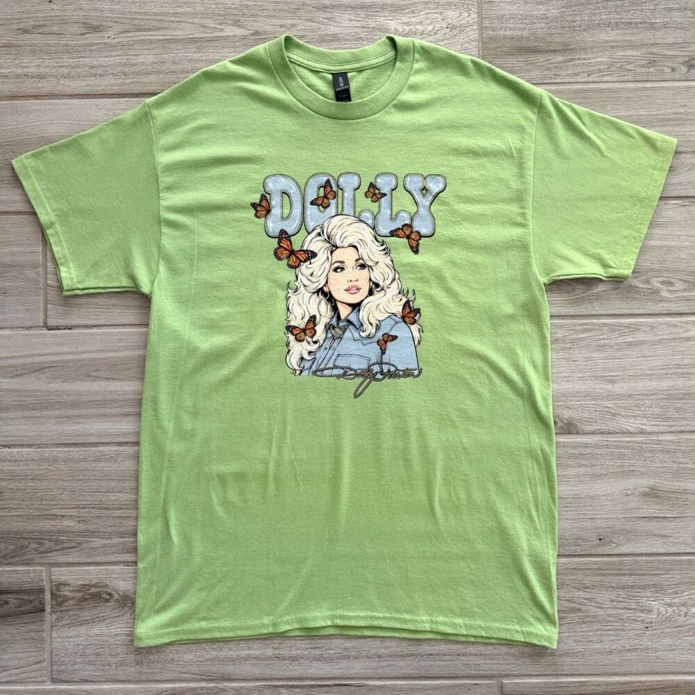 Dolly Parton Green Butterfly Graphic T Shirt L Gildan Country Music Western Tee